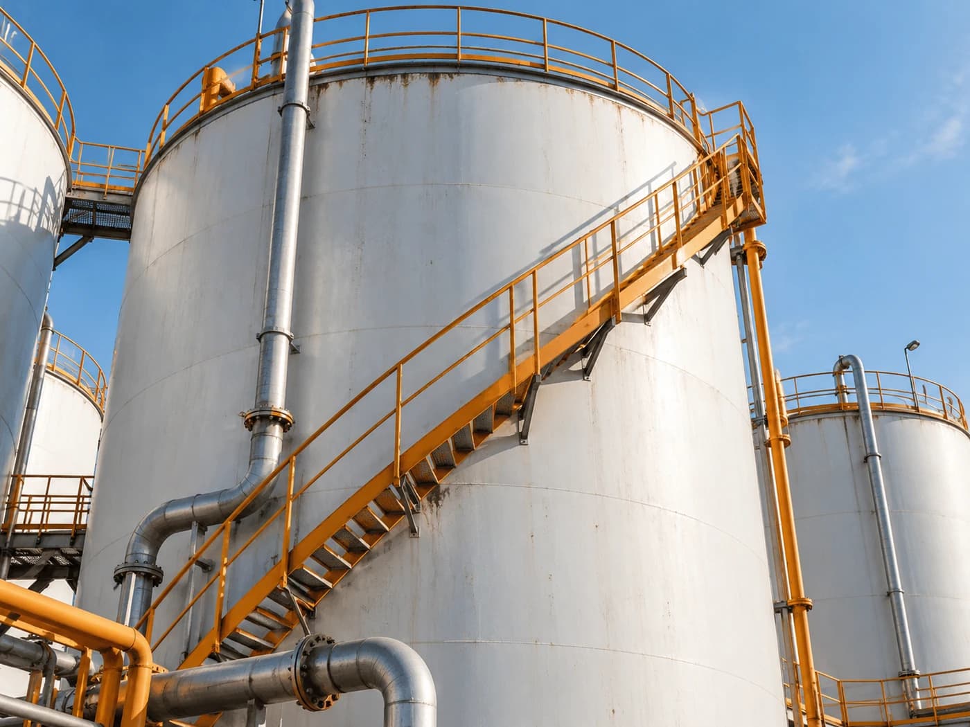 Industrietanks und Außentreppen