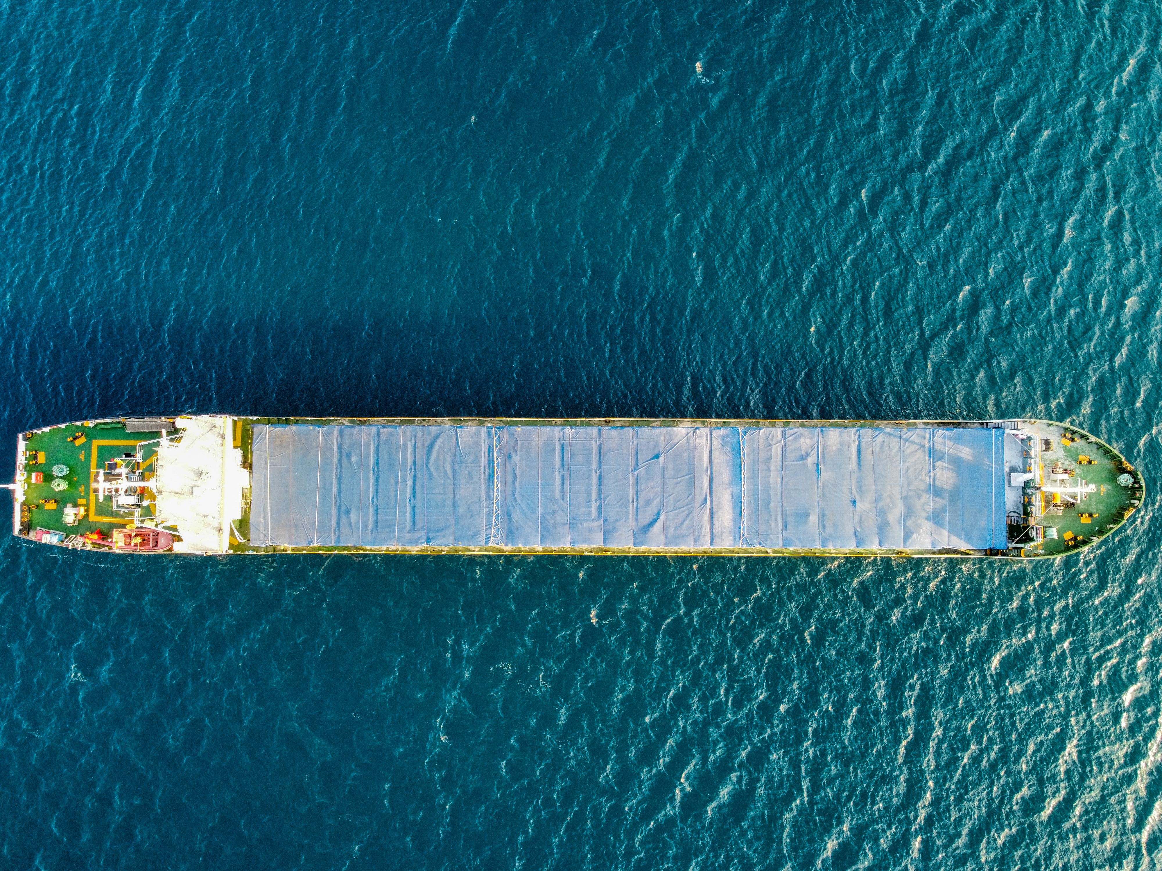 Bulk commodities and container ship at an industrial port terminal